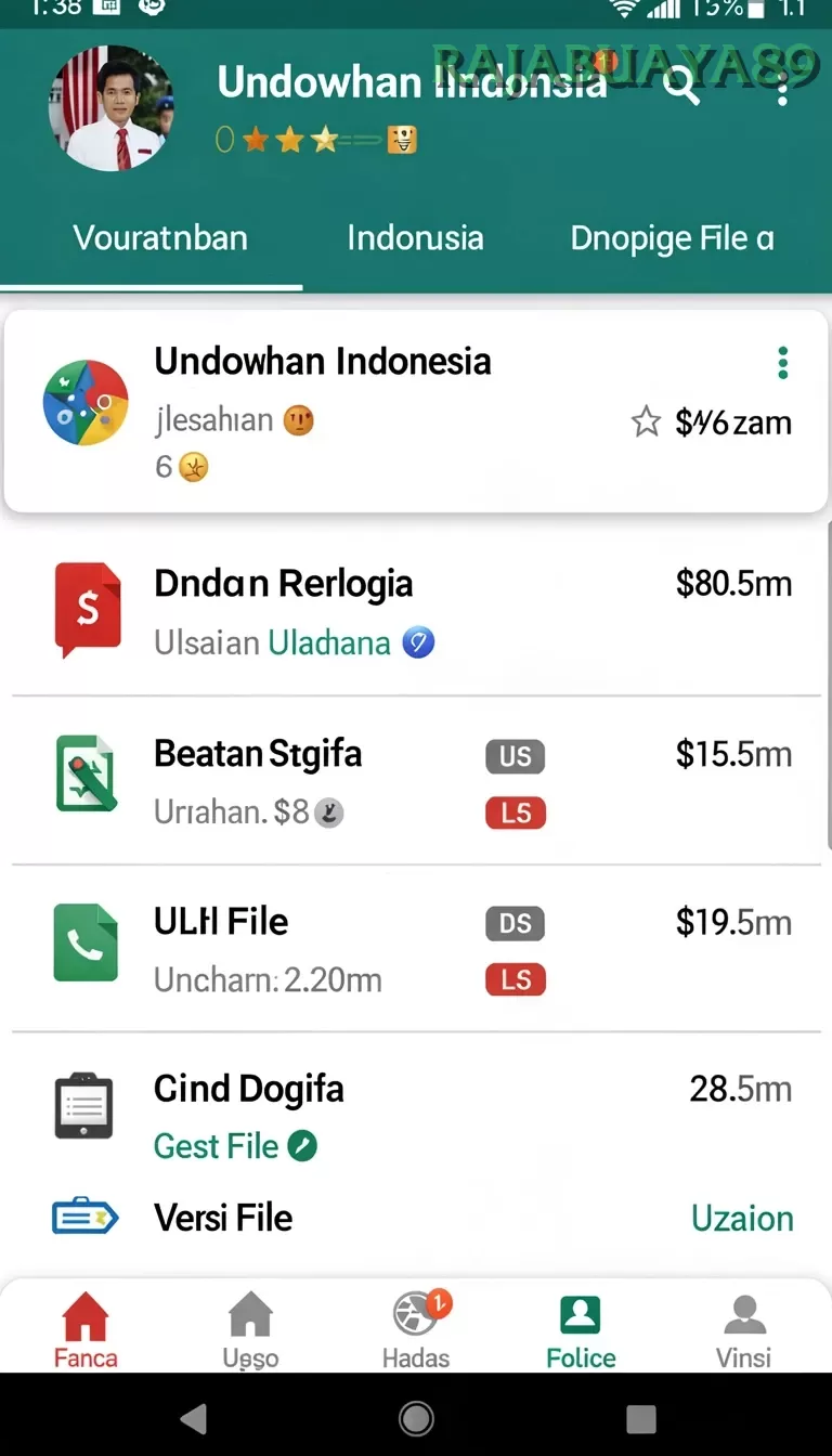 Cuplikan layar RPRR — menu navigasi